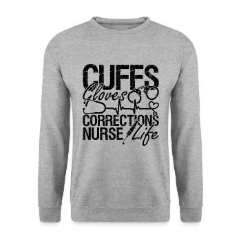Cuffs Gloves Corrections Nurse Correctional Nurses - Unisex Pullover - Weißgrau meliert - Vorne - Alina (178cm) & Michal (187cm)