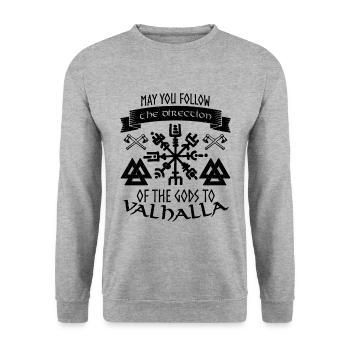 May You Follow Viking Runes Norse Mythology Lover - Unisex Pullover - Weißgrau meliert - Vorne - Alina (178cm) & Michal (187cm)
