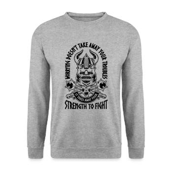 S’inquiéter ne prend pas d’amant de la mythologie des runes mystiques - Sweat-shirt Unisexe - gris chiné - Devant - Alina (178cm) & Michal (187cm)
