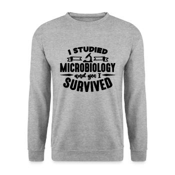 I Studied Microbiology MIcroscope Microbiologists - Unisex Sweatshirt - salt & pepper - Front - Alina (178cm) & Michal (187cm)