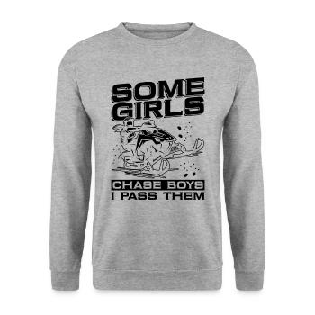 Some Girls Chase Boys Motorsport Snowmobile Racer - Unisex Sweatshirt - salt & pepper - Front - Alina (178cm) & Michal (187cm)