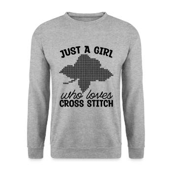 Juste une fille qui aime la courtepointe Lover au point de croix - Sweat-shirt Unisexe - gris chiné - Devant - Alina (178cm) & Michal (187cm)