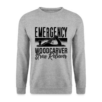Emergency Woodcarver Stress Woodsman Wood Carver - Unisex Pullover - Weißgrau meliert - Vorne - Alina (178cm) & Michal (187cm)