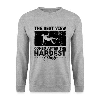 The Best View Comes After Climbing Wall Climber - Unisex Pullover - Weißgrau meliert - Vorne - Alina (178cm) & Michal (187cm)