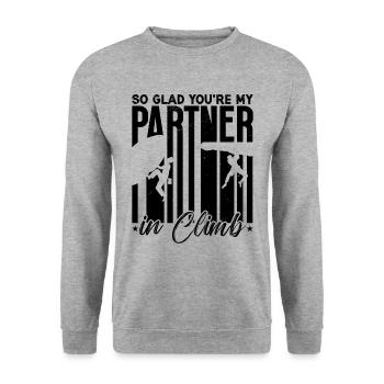 Tellement heureux que tu sois mon partenaire grimpeur - Sweat-shirt Unisexe - gris chiné - Devant - Alina (178cm) & Michal (187cm)