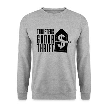 Thrifters Gonna Thrift Loves Second Hand Thrifter - Unisex Pullover - Weißgrau meliert - Vorne - Alina (178cm) & Michal (187cm)