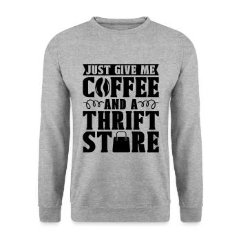 Just Give Me Coffee And A Second Hand Thrifter - Unisex Pullover - Weißgrau meliert - Vorne - Alina (178cm) & Michal (187cm)