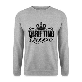 Thrifting Queen Thrift Shopping Shopper Thrifter - Unisex Pullover - Weißgrau meliert - Vorne - Alina (178cm) & Michal (187cm)