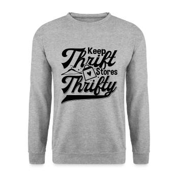 Keep Thrift Stores Thrifty Second Hand Thrifter - Unisex Pullover - Weißgrau meliert - Vorne - Alina (178cm) & Michal (187cm)