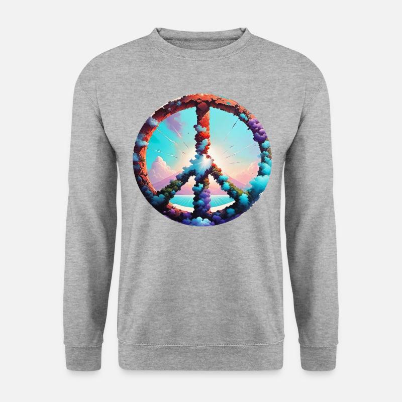 peace,friedenszeichen,peace sign,blumen,wolken - Unisex Pullover - Weißgrau meliert