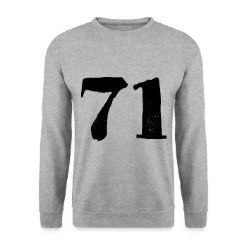 71 Zahl Trikot - Unisex Pullover - Weißgrau meliert - Vorne - Alina (178cm) & Michal (187cm)