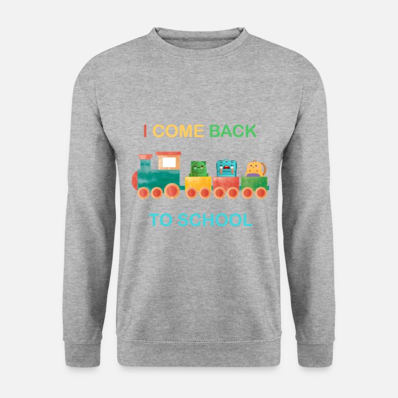 Ich komme zurück zur Schule, Kinderschule, Zug - Unisex Pullover - Weißgrau meliert