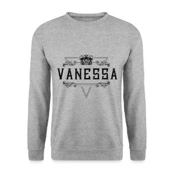 Vanessa Name - Unisex Pullover - Weißgrau meliert - Vorne - Alina (178cm) & Michal (187cm)