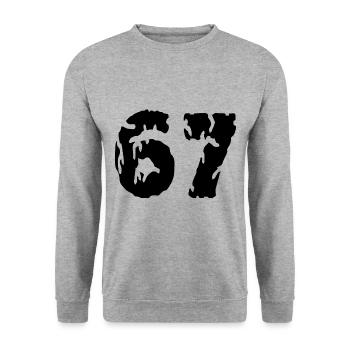 67 Maillot numéro - Sweat-shirt Unisexe - gris chiné - Devant - Alina (178cm) & Michal (187cm)