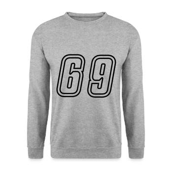 69 Zahl nummer - Unisex Pullover - Weißgrau meliert - Vorne - Alina (178cm) & Michal (187cm)