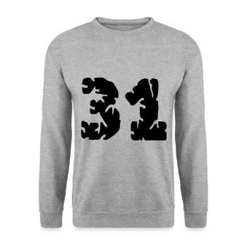 31 Zahl Trikot - Unisex Pullover - Weißgrau meliert - Vorne - Alina (178cm) & Michal (187cm)