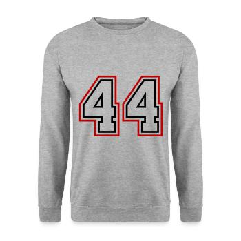 44 Zahl nummer - Unisex Pullover - Weißgrau meliert - Vorne - Alina (178cm) & Michal (187cm)