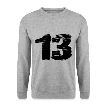 13 Zahl Trikot - Unisex Pullover - Weißgrau meliert - Vorne - Alina (178cm) & Michal (187cm)