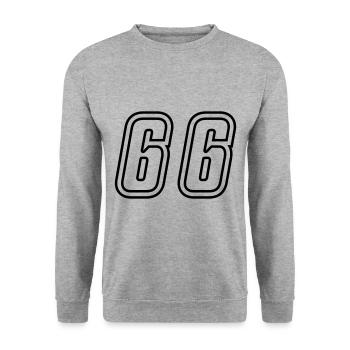 66 Zahl nummer - Unisex Pullover - Weißgrau meliert - Vorne - Alina (178cm) & Michal (187cm)