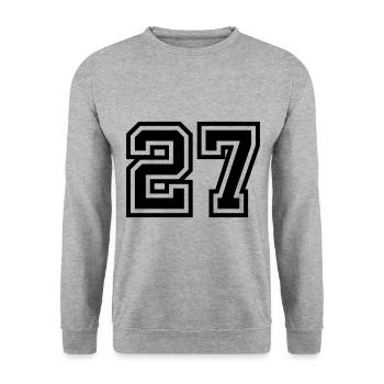 27 Zahl symbol - Unisex Pullover - Weißgrau meliert - Vorne - Alina (178cm) & Michal (187cm)