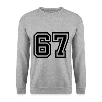 67 Zahl Symbol - Unisex Pullover - Weißgrau meliert - Vorne - Alina (178cm) & Michal (187cm)