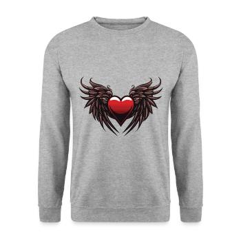 Coeur Ailes Ange Amour - Sweat-shirt Unisexe - gris chiné - Devant - Alina (178cm) & Michal (187cm)