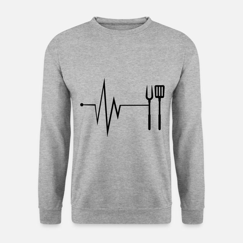 Grillzange Grillen Puls - Unisex Pullover - Weißgrau meliert