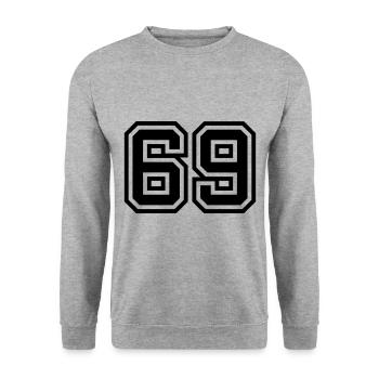 69 Zahl Symbol - Unisex Pullover - Weißgrau meliert - Vorne - Alina (178cm) & Michal (187cm)