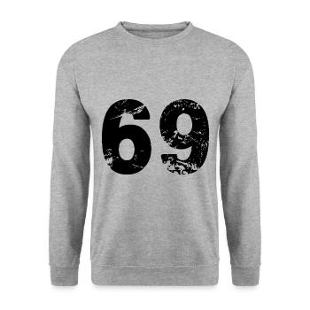 69 Zahl Trikot - Unisex Pullover - Weißgrau meliert - Vorne - Alina (178cm) & Michal (187cm)