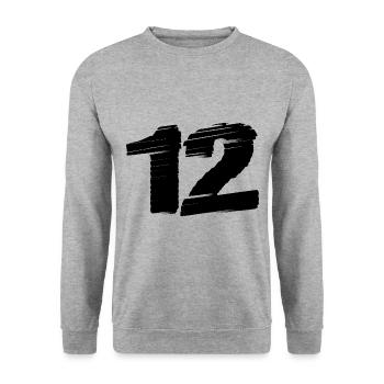 12 Zahl Trikot - Unisex Pullover - Weißgrau meliert - Vorne - Alina (178cm) & Michal (187cm)