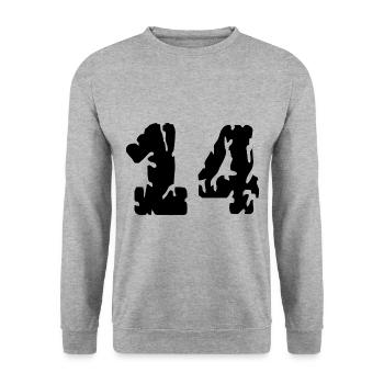 14 Zahl Trikot - Unisex Pullover - Weißgrau meliert - Vorne - Alina (178cm) & Michal (187cm)
