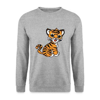 Tiger Dschungel Großkatze Wildkatze Kinder - Unisex Pullover - Weißgrau meliert - Vorne - Alina (178cm) & Michal (187cm)