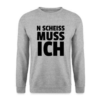 N SCHEISS MUSS ICH - Unisex Pullover - Weißgrau meliert - Vorne - Alina (178cm) & Michal (187cm)
