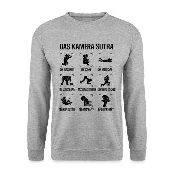Kamera Sutra Fotograf Fotografen Fotografieren - Unisex Pullover - Weißgrau meliert - Vorne - Alina (178cm) & Michal (187cm)