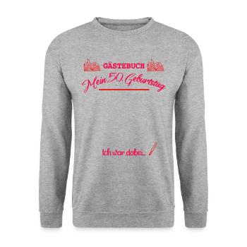 Gästebuch 50 Geburtstag - Unisex Pullover - Weißgrau meliert - Vorne - Alina (178cm) & Michal (187cm)