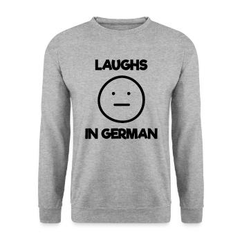 Lachen Meme Deutschland Deutsch Emoticon Geschenk - Unisex Pullover - Weißgrau meliert - Vorne - Alina (178cm) & Michal (187cm)