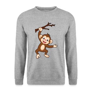 Affe auf Ast - Unisex Pullover - Weißgrau meliert - Vorne - Alina (178cm) & Michal (187cm)