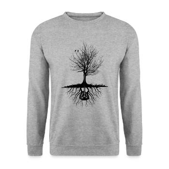 Retro-Gitarre mit Baum Wurzeln t-Shirt für elektrische guit - Unisex Pullover - Weißgrau meliert - Vorne - Alina (178cm) & Michal (187cm)
