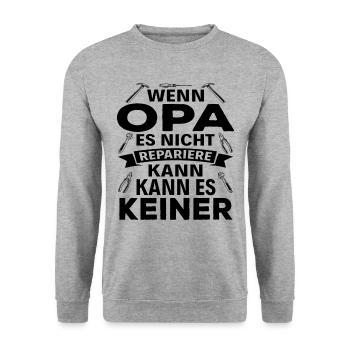 Wenn Opa es nicht Reparieren kann kann es keiner - Unisex Pullover - Weißgrau meliert - Vorne - Alina (178cm) & Michal (187cm)