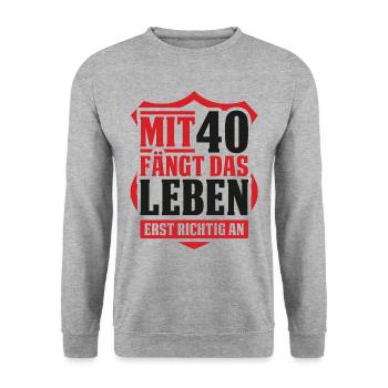 Mit 40 fängt das Leben-an 40. Geburtstag - Unisex Pullover - Weißgrau meliert - Vorne - Alina (178cm) & Michal (187cm)