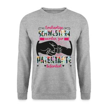 Großartige Schwestern werden zur Patentante - Unisex Pullover - Weißgrau meliert - Vorne - Alina (178cm) & Michal (187cm)