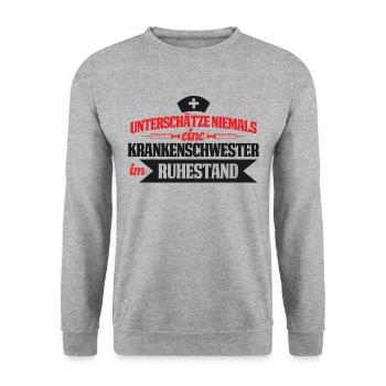 Krankenschwester im Ruhestand Rente Oma - Unisex Pullover - Weißgrau meliert - Vorne - Alina (178cm) & Michal (187cm)