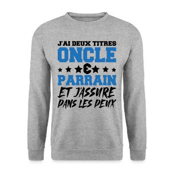 Parrain baptême filleul oncle disant citation - Unisex Pullover - Weißgrau meliert - Vorne - Alina (178cm) & Michal (187cm)
