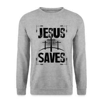 Jésus sauve - Sweat-shirt Unisexe - gris chiné - Devant - Alina (178cm) & Michal (187cm)