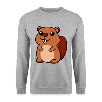 Biber Comic Tier - Unisex Pullover - Weißgrau meliert - Vorne - Alina (178cm) & Michal (187cm)