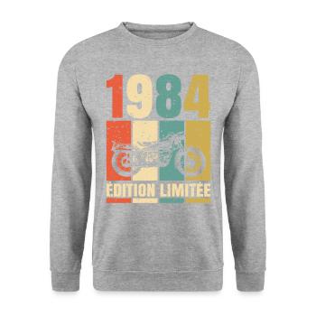 1984 Anniversaire Motard Vintage Cadeau Moto - Sweat-shirt Unisexe - gris chiné - Devant - Alina (178cm) & Michal (187cm)