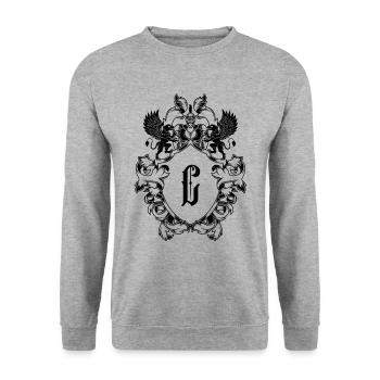 C Buchstabe Wappen - Unisex Pullover - Weißgrau meliert - Vorne - Alina (178cm) & Michal (187cm)