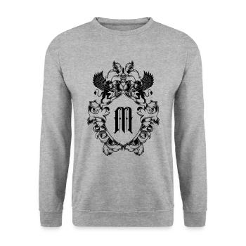 M Buchstabe Wappen - Unisex Pullover - Weißgrau meliert - Vorne - Alina (178cm) & Michal (187cm)