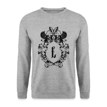 L Letter Coat of Arms - Unisex Sweatshirt - salt & pepper - Front - Alina (178cm) & Michal (187cm)