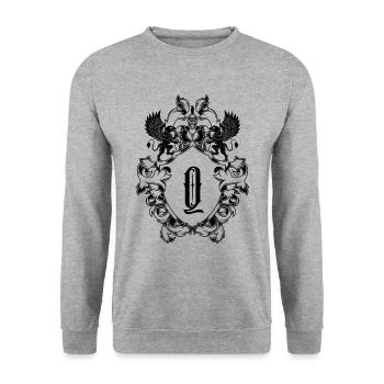 Q Lettre Armoiries - Sweat-shirt Unisexe - gris chiné - Devant - Alina (178cm) & Michal (187cm)